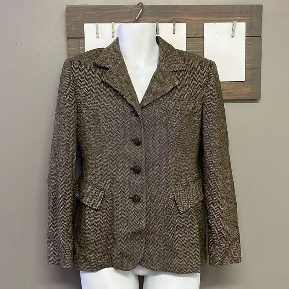 LAUREN Ralph Lauren Buttoned Wool Herringbone Blazer Notch Collar w/ Pockets- 8 - Picture 1 of 16